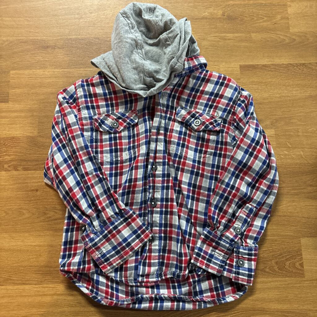 Old Navy Plaid LS Hoodie Button Up - 3T