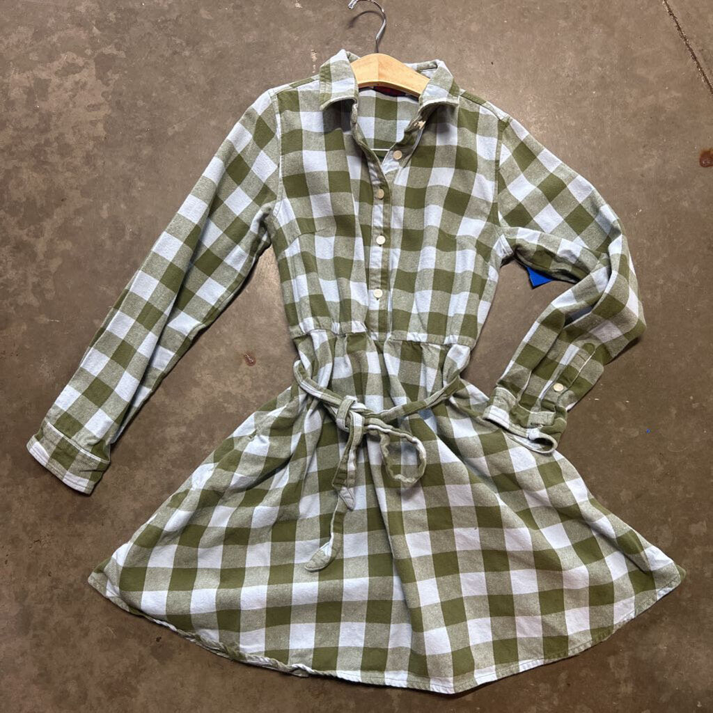 Classic Prep Plaid LS Button Up Dress - 12