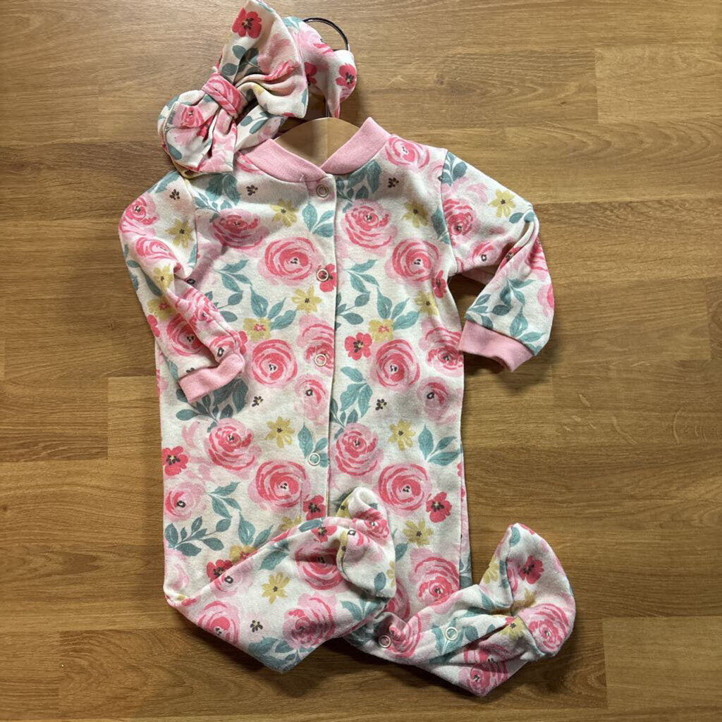 Chick Pea Floral Snap Sleeper w/ Headband - 0/3m