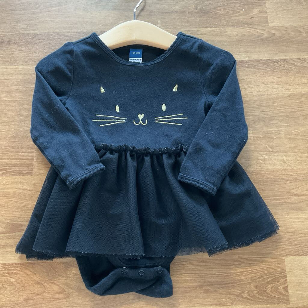 Old Navy Cat LS Onesie Dress 12-18M