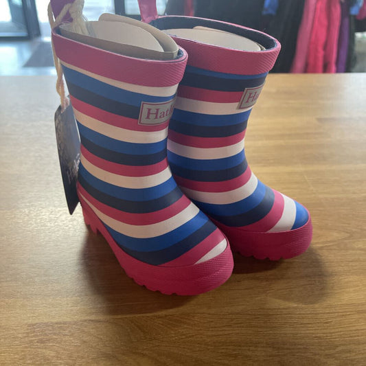 New Hatley Stripped Pink Rain Boots 5