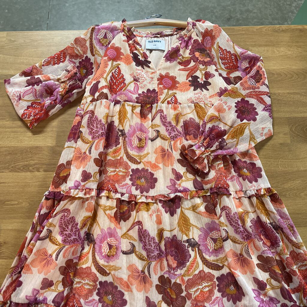 Old Navy Shimmer Floral LS Dress - 8