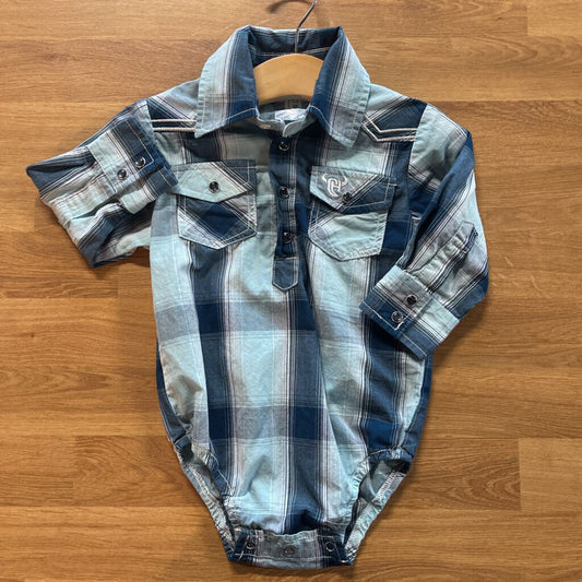 Cowboy Hardware Snap LS Onesie - 12m