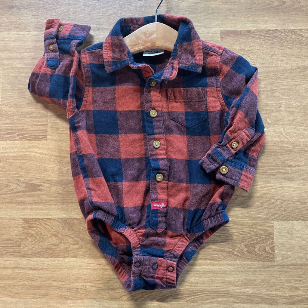 Wrangler Plaid LS Button Up Onesie - 12m