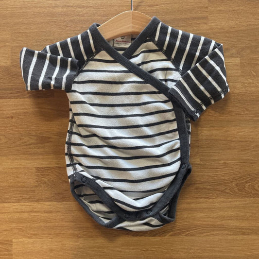 Hanna Andersson Stripe LS Wrap Onesie - 3/6m