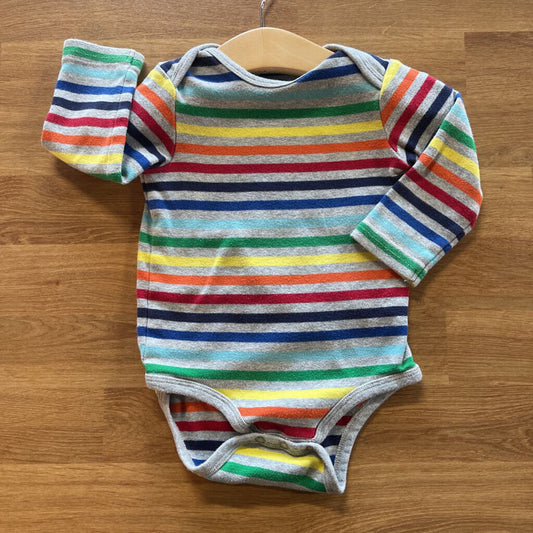 Primary Stripped LS Onesie 9-12M