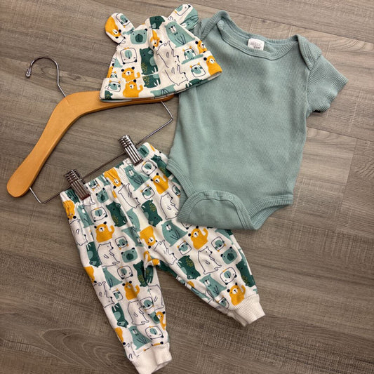 Chick Pea SS Onesie / Pants / Hat Set - 3/6m