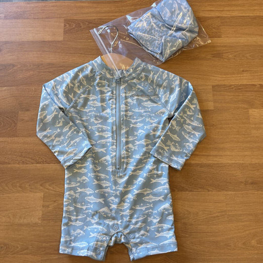 Eddie Bauer Fish LS Swim w/ Hat (wear on bottom) - 12m