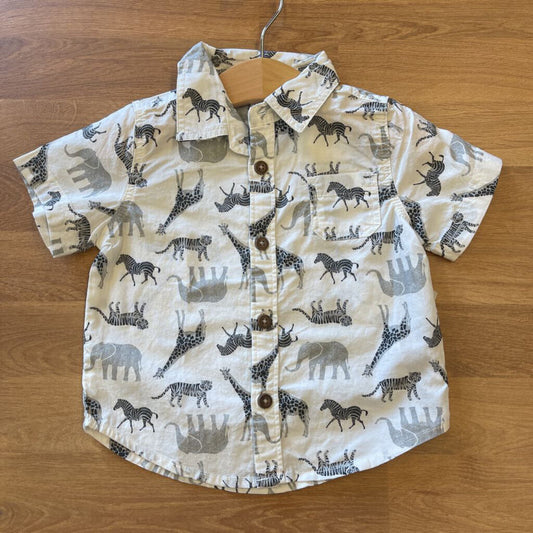 NWT Old Navy Animal SS Button Up - 6/12m