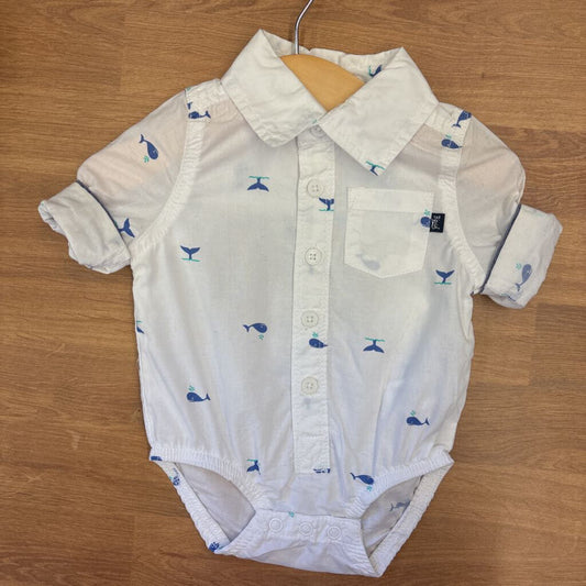 Osh Kosh Whale SS Button Up Onesie - 0/3m