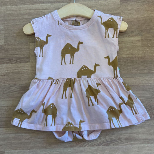 Tea Camel SS Dress Onesie - 6/9m
