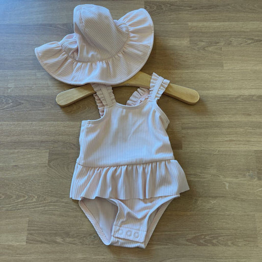 Carter's Ribbed One Pc Swim w/ Hat - 9m