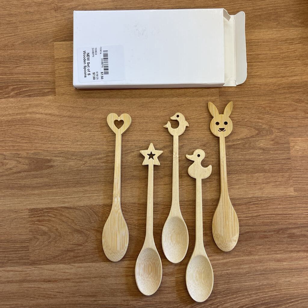NEW Set of 5 Wooden Spoons