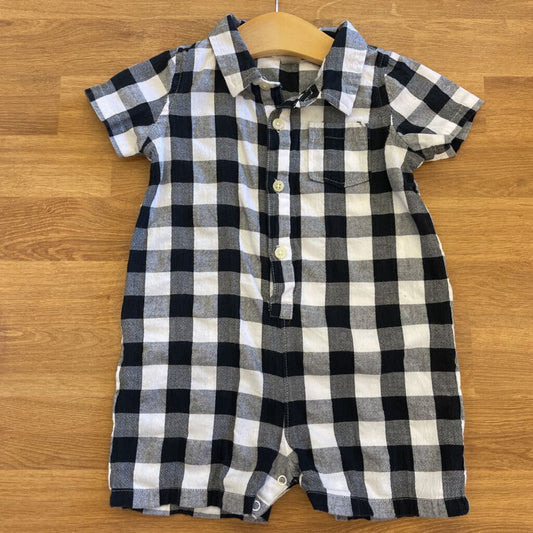 Primary Gingham Button Up SS Romper - 6/12m