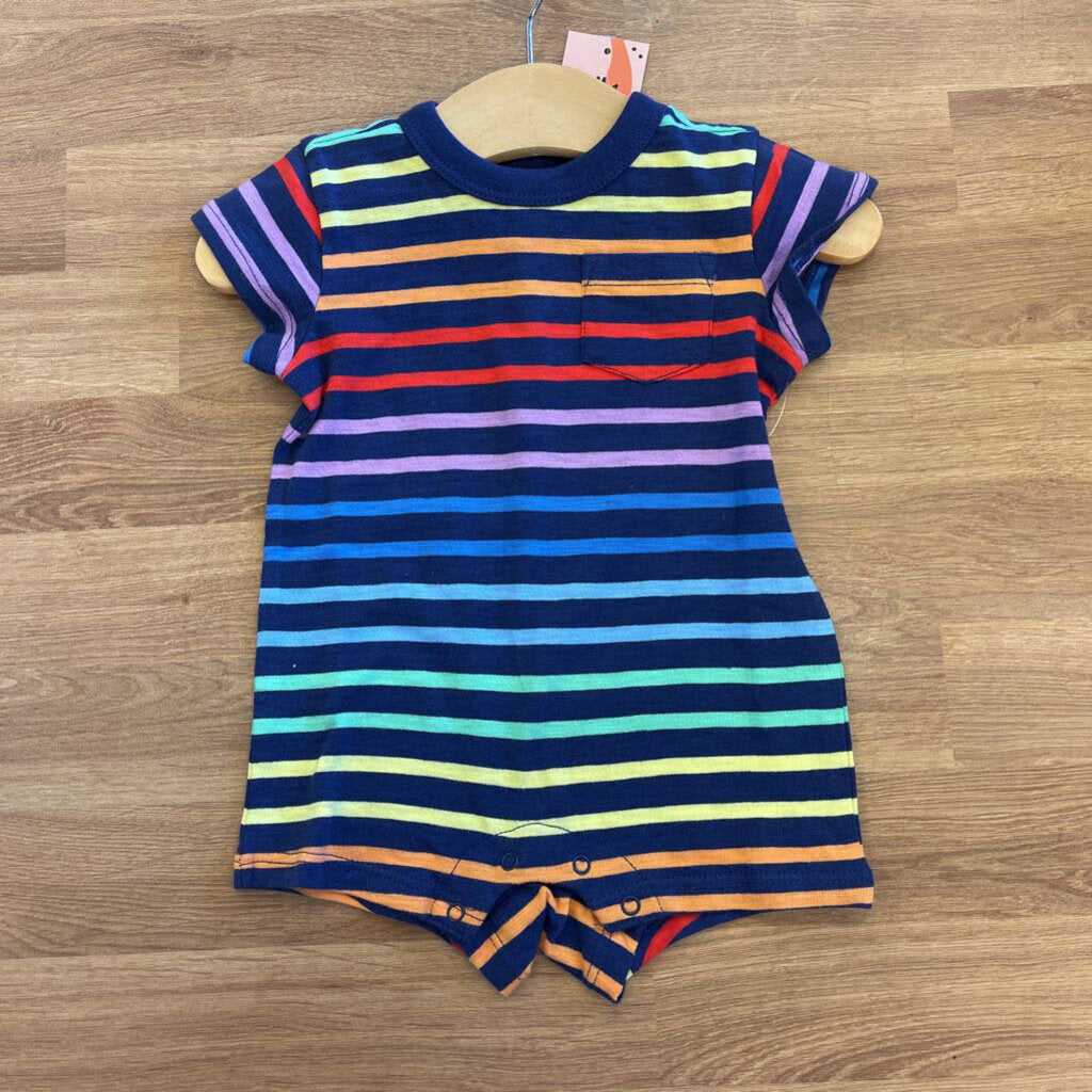 NWT Primary Stripe SS Romper - 0/3m