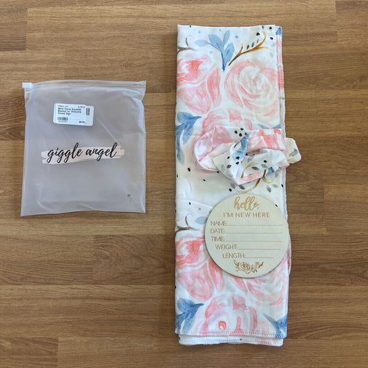 NEW Floral Swaddle Blanket w/ Welcome Wood Sign