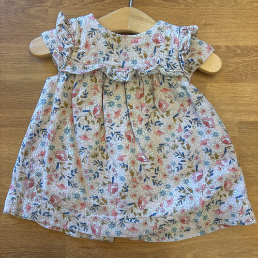 Zara Linen SS Linen Flower Dress - 9/12m
