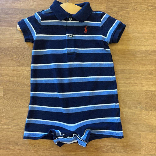 Ralph Lauren Stripe SS Polo Romper - 3m