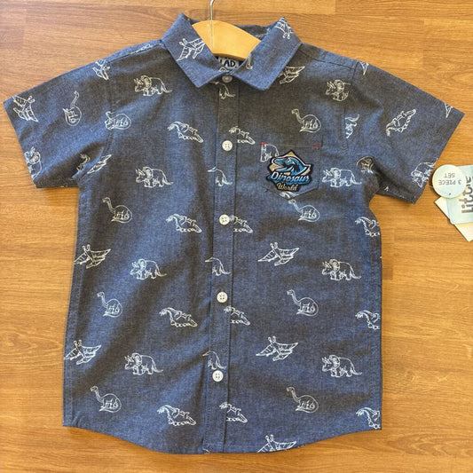 NWT Little Lad Dino SS Button Up - 4T
