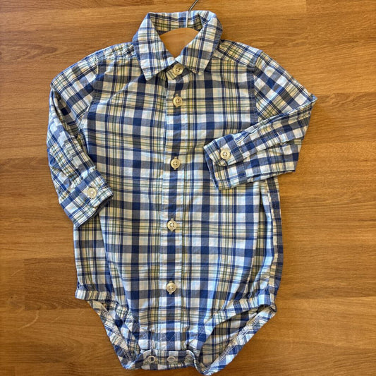 Osh Kosh Plaid LS Button Up Onesie - 6m