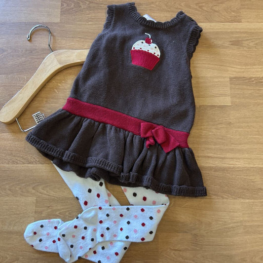 Gymboree Knit Cupcake Tank Dress w/ Dot Tights - 12/18m