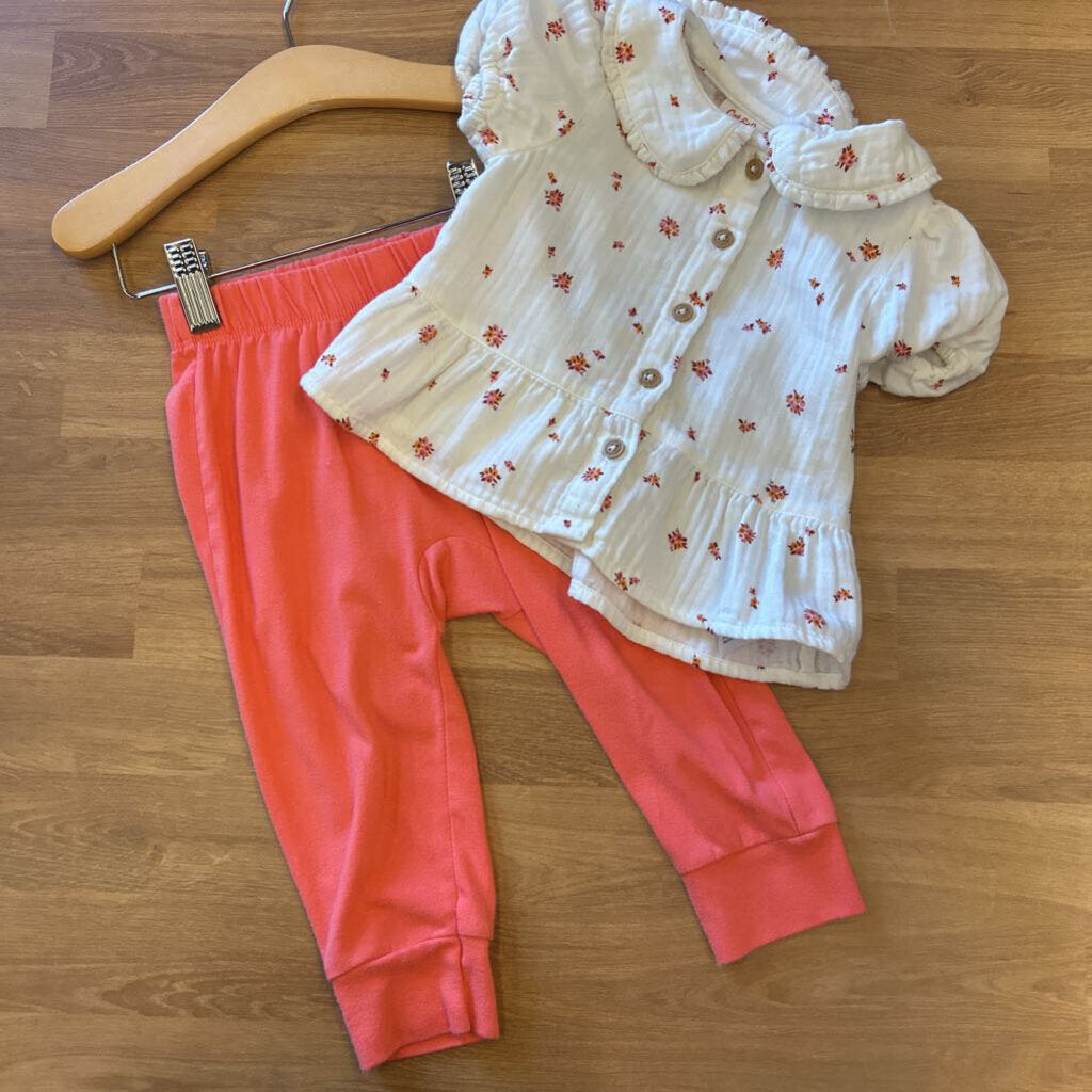 Cat & Jack Floral Collar SS Top / Pants Set - 18m
