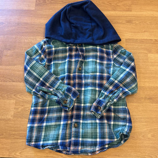 Carter's Plaid LS Button Up Hoodie - 4T