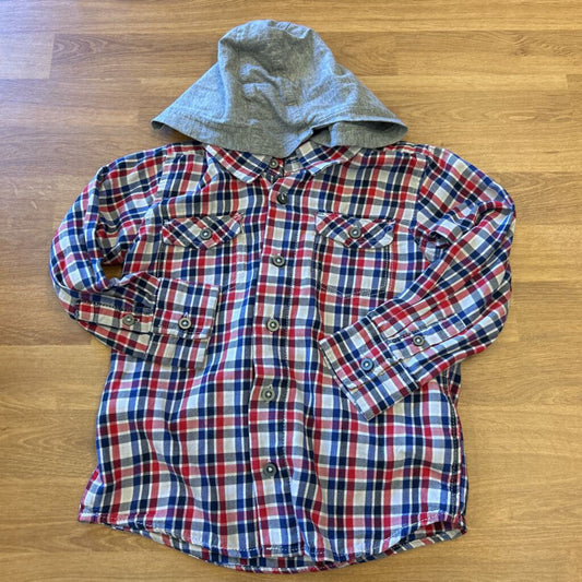 Old Navy Plaid LS Hoodie Button Up - 5T