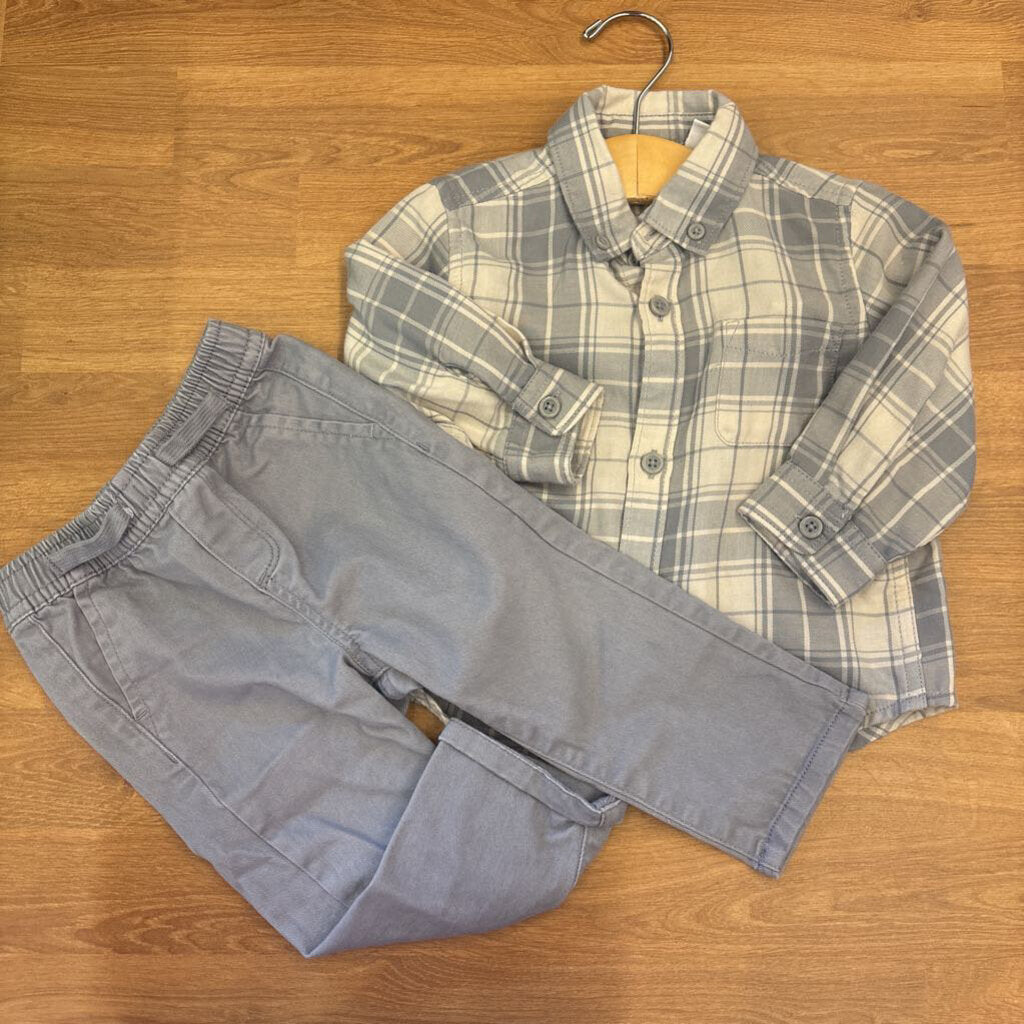 Children's Place Plaid LS Button Up / Pants Set - 9/12m