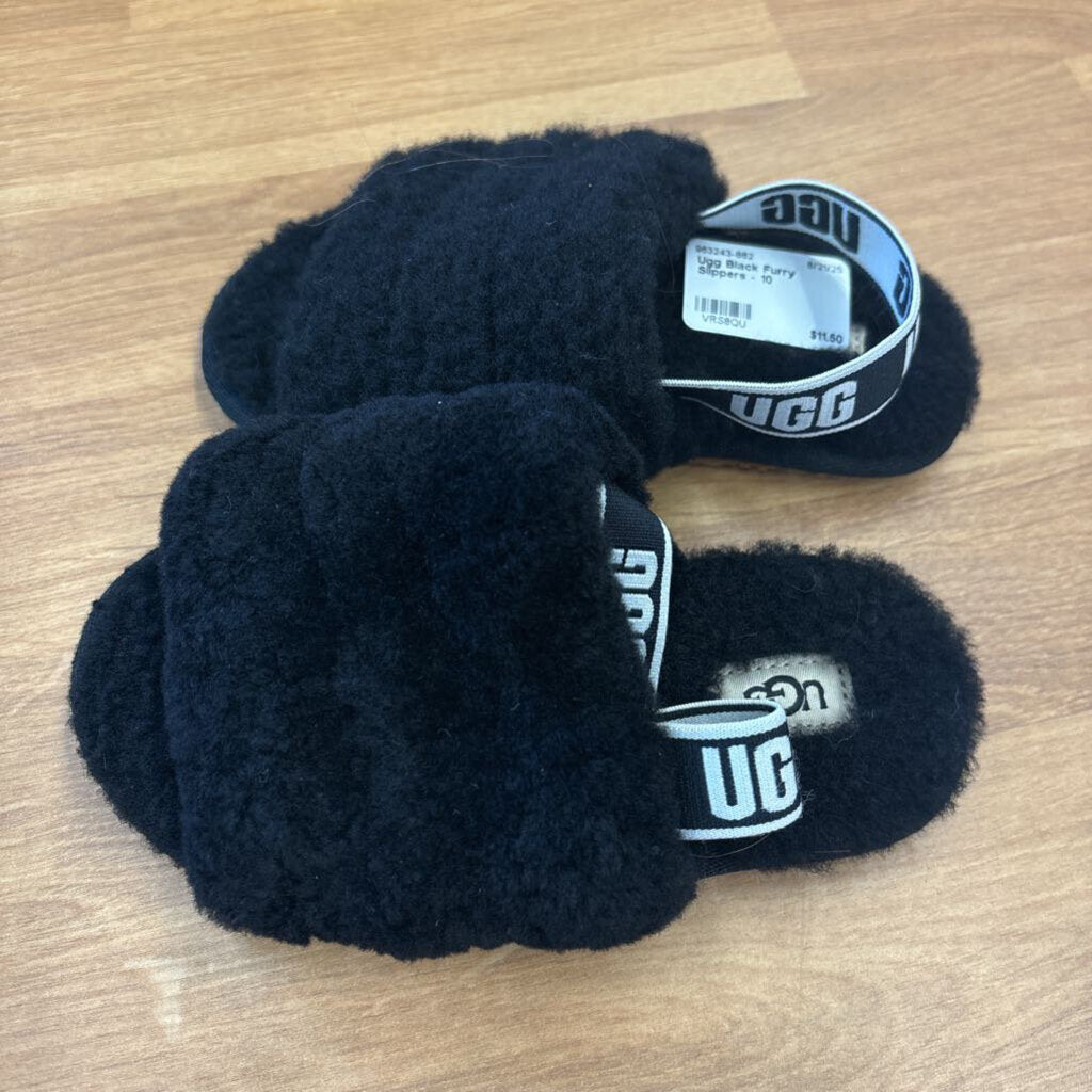 Ugg Black Furry Slippers - 10