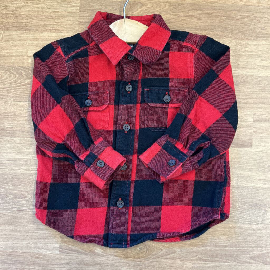 Old Navy Plaid Flannel LS Button Up - 18/24m