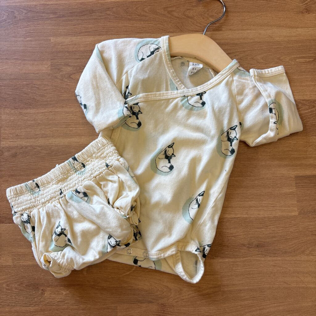 Kate Quinn Cat LS Onesie / Bloomer Set - 6/12m