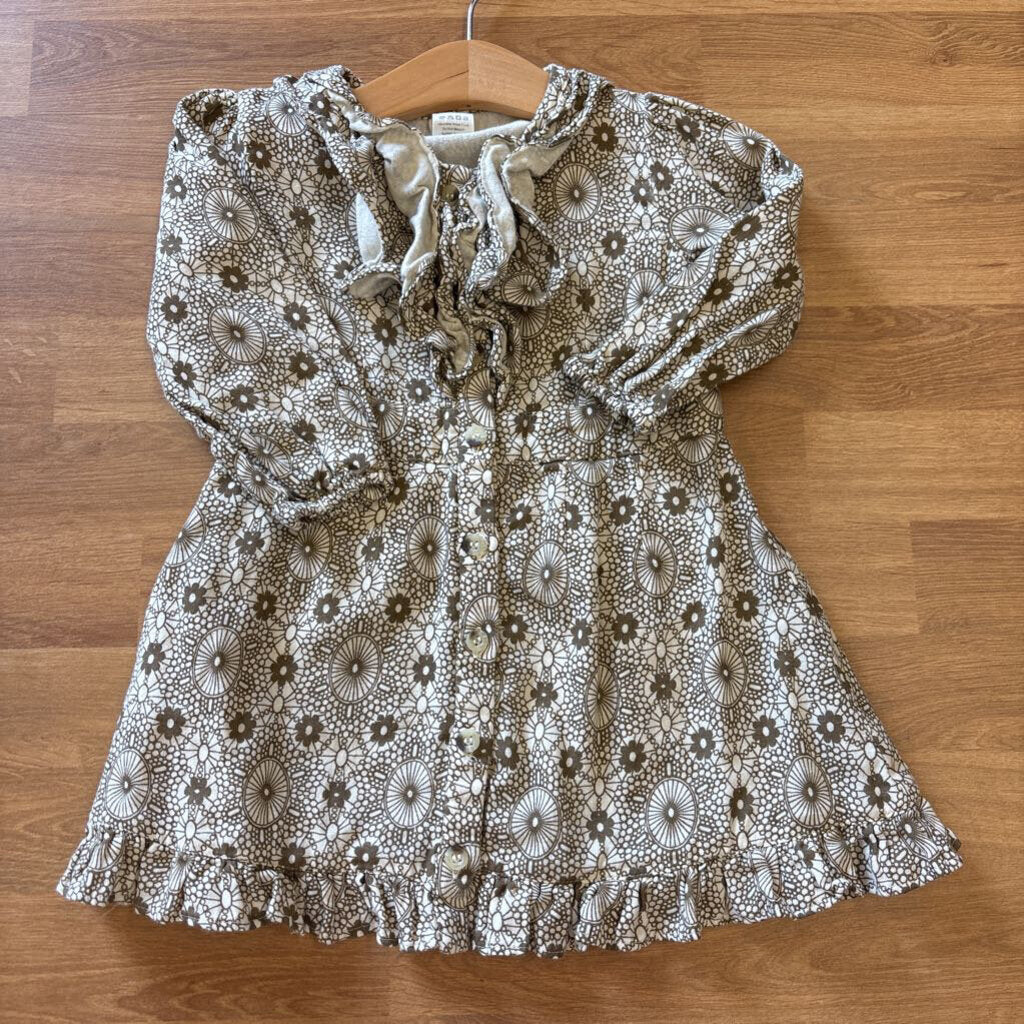 Kate Quinn Flower Button Ruffle LS Dress - 18/24m
