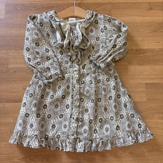 Kate Quinn Flower Button Ruffle LS Dress - 18/24m
