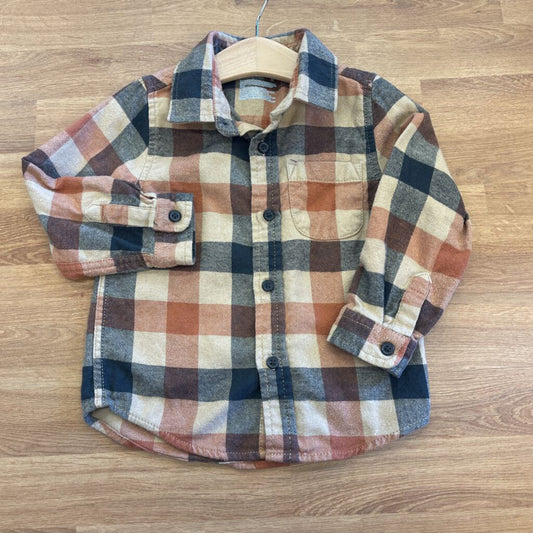 Cat & Jack Plaid Flannel LS Button Up - 3T