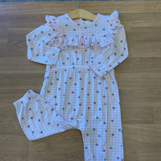 Tucker + Tate Daisy Gingham LS Romper - 12m