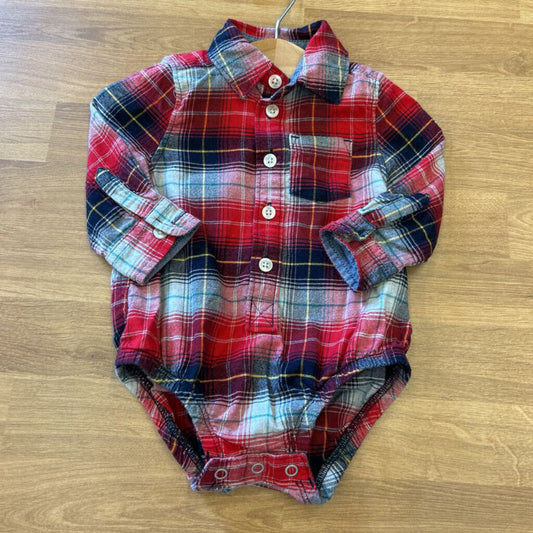 Osh Kosh Plaid LS Button Up Onesie - 6m