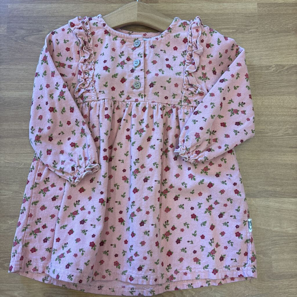 Rabbit + Bear Floral Corduroy LS Dress - 3T