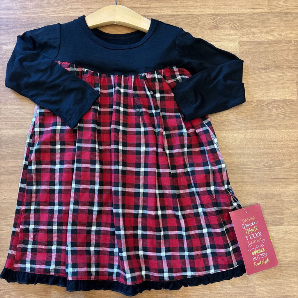 NWT Kickee Kids Plaid LS Dress - 3T