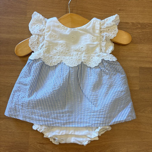 Janie & Jack Stripe Eyelet Dress Onesie - 0/3m