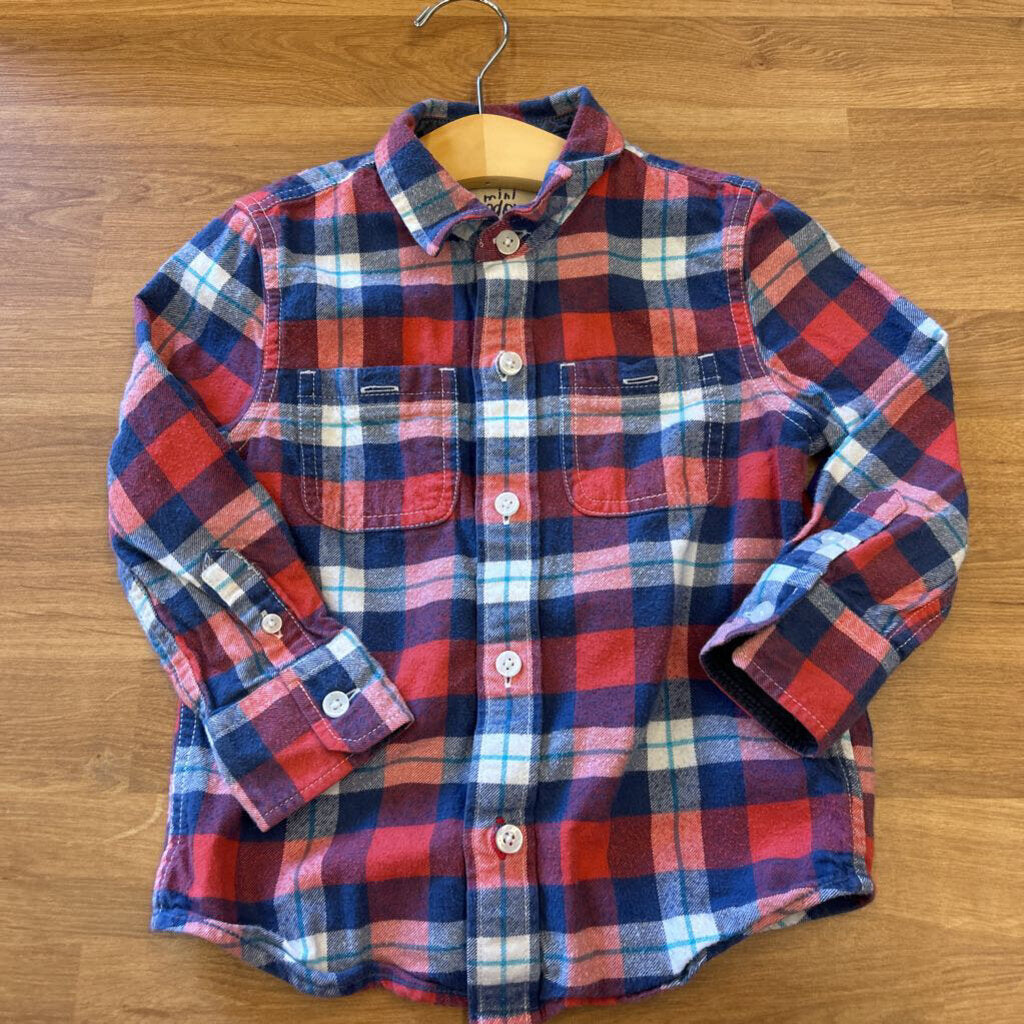 Mini Boden Plaid Flannel LS Button Up - 3/4
