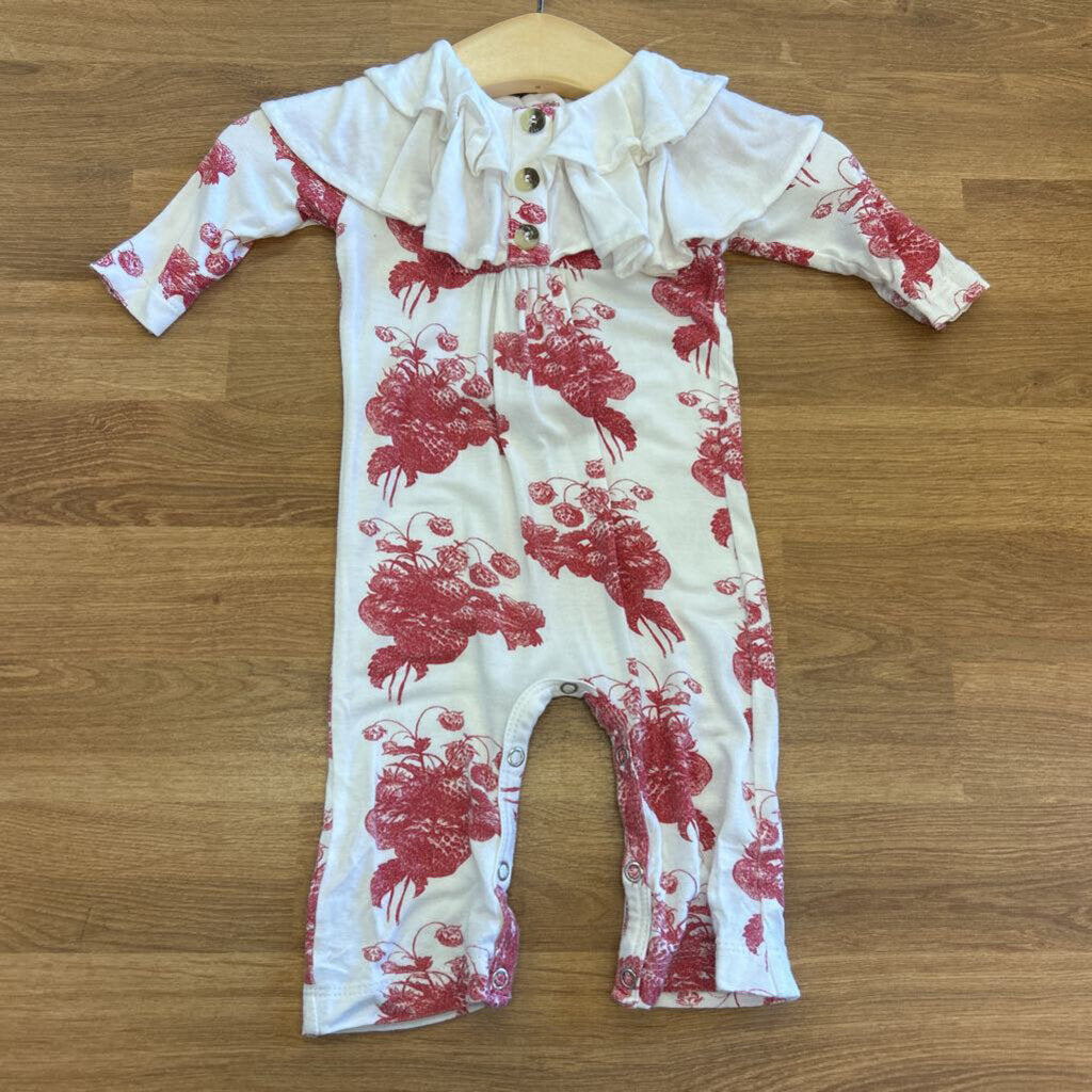 Kate Quinn Bamboo Strawberry Ruffle Romper - 0/3m