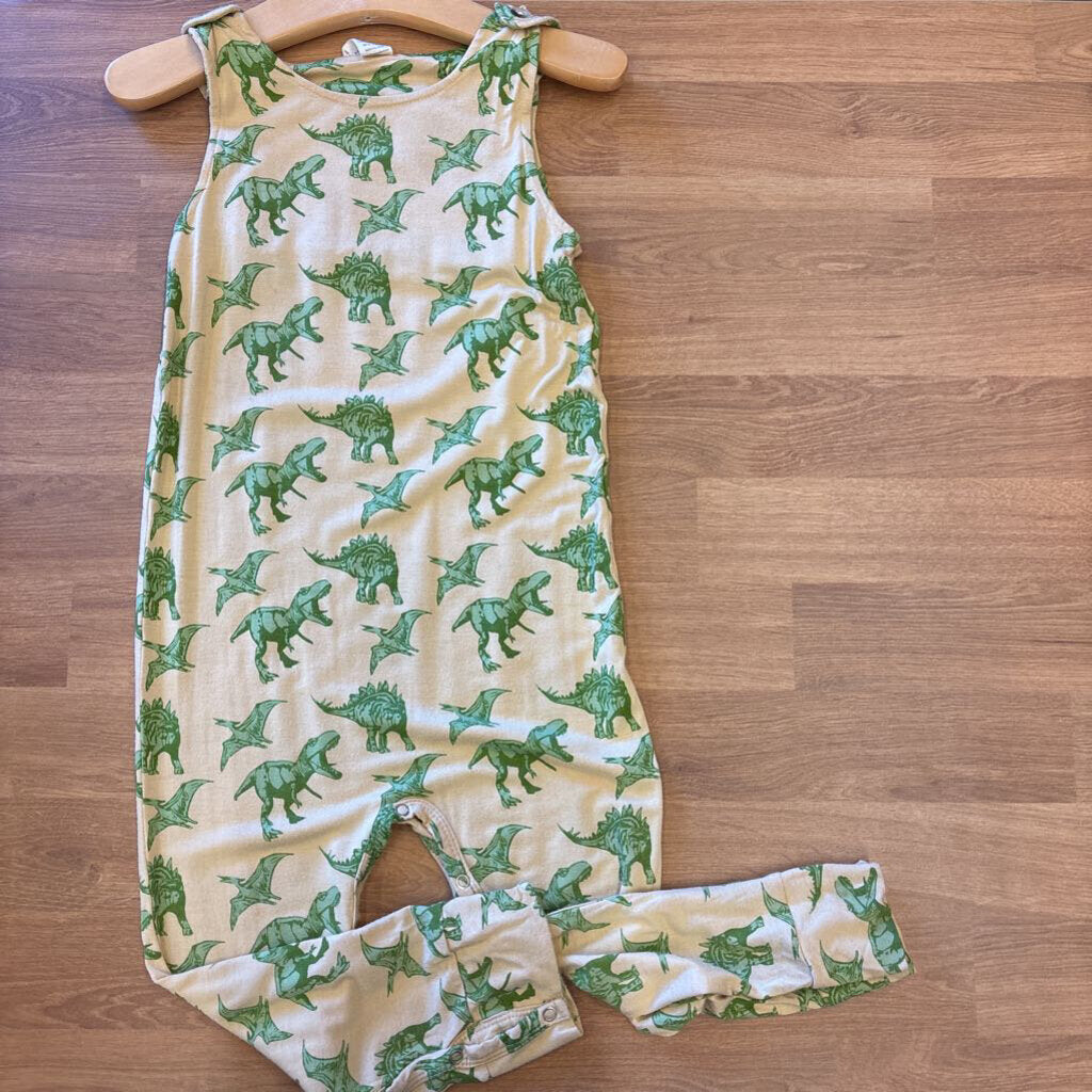 Kate Quinn Bamboo Dino Overalls (wear / loose threads) - 2T