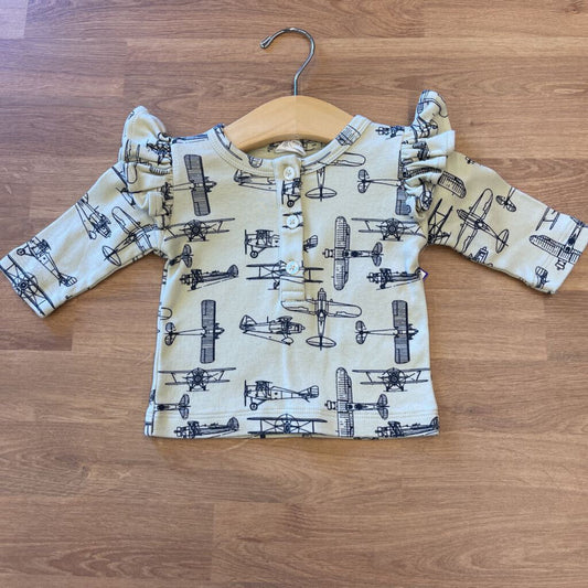 Kate Quinn Plane Ruffle LS Tee - 3/6m