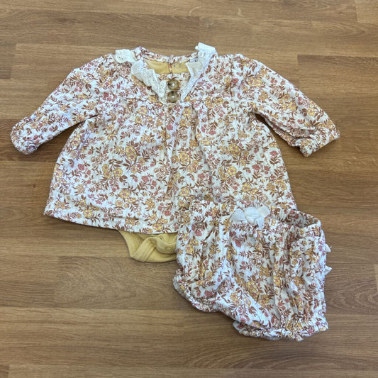Nicole Miller Floral LS Dress w/ Bloomers - 0/3m