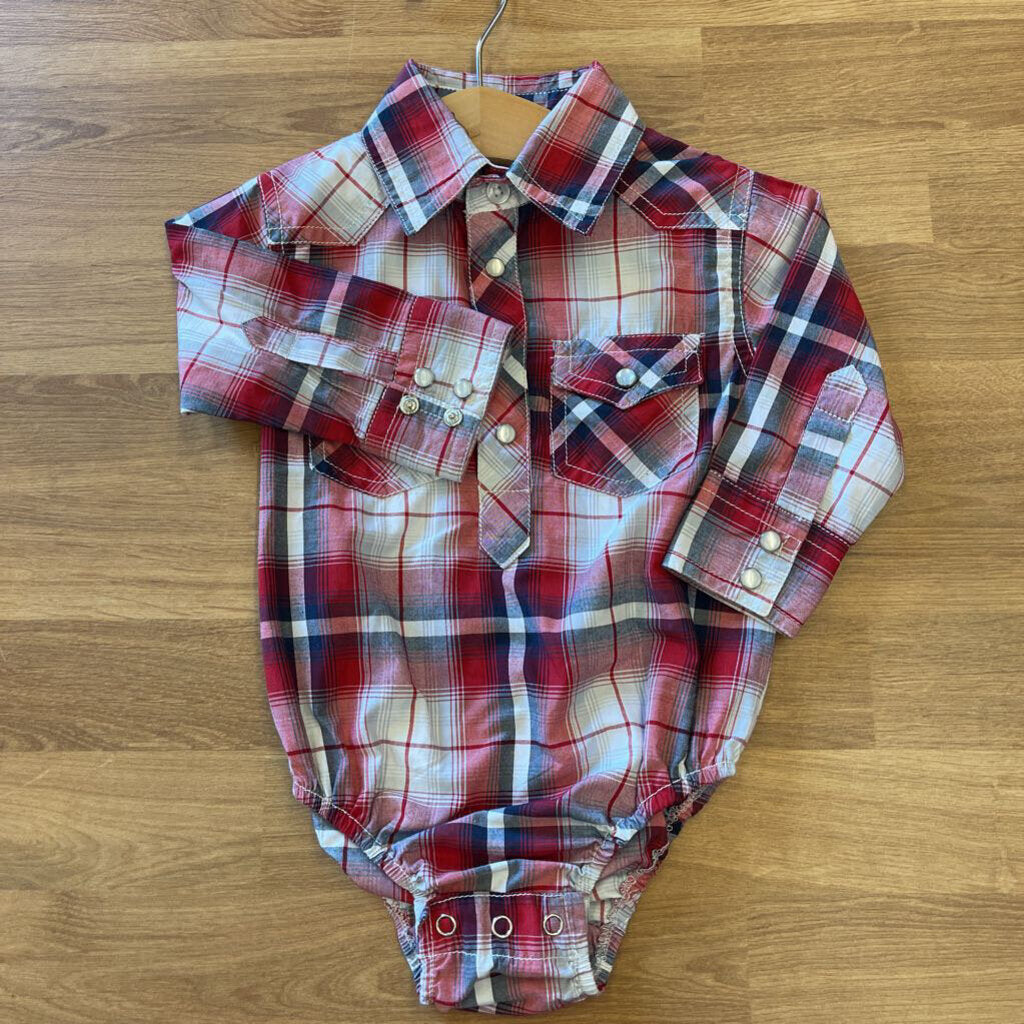 Cowboy Legend Plaid Snap LS Onesie - 6/9m