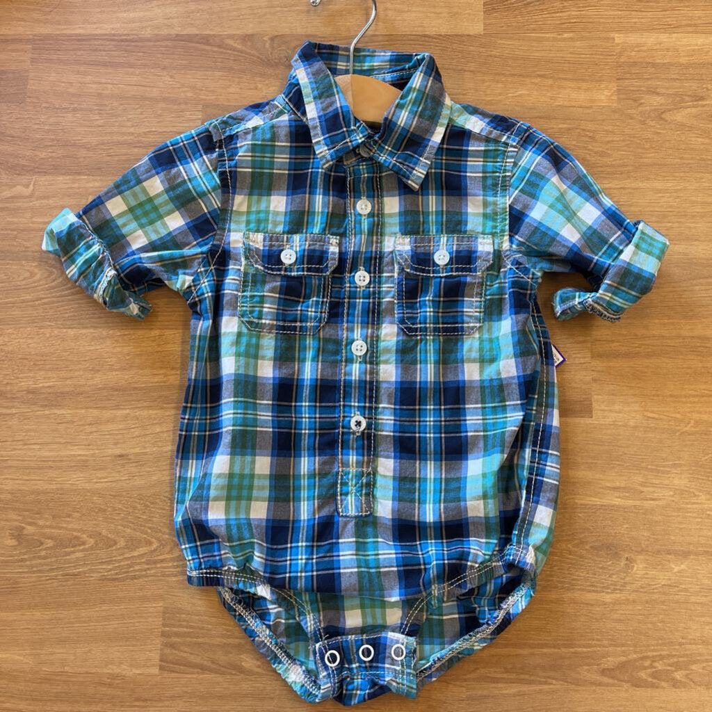 Osh Kosh Plaid LS Button Up Onesie - 12m