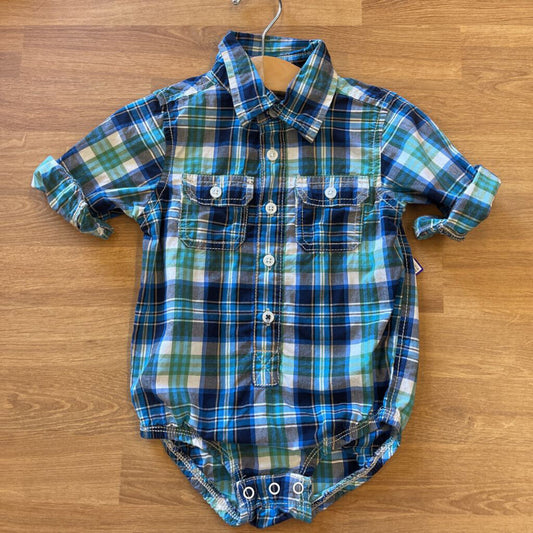 Osh Kosh Plaid LS Button Up Onesie - 12m
