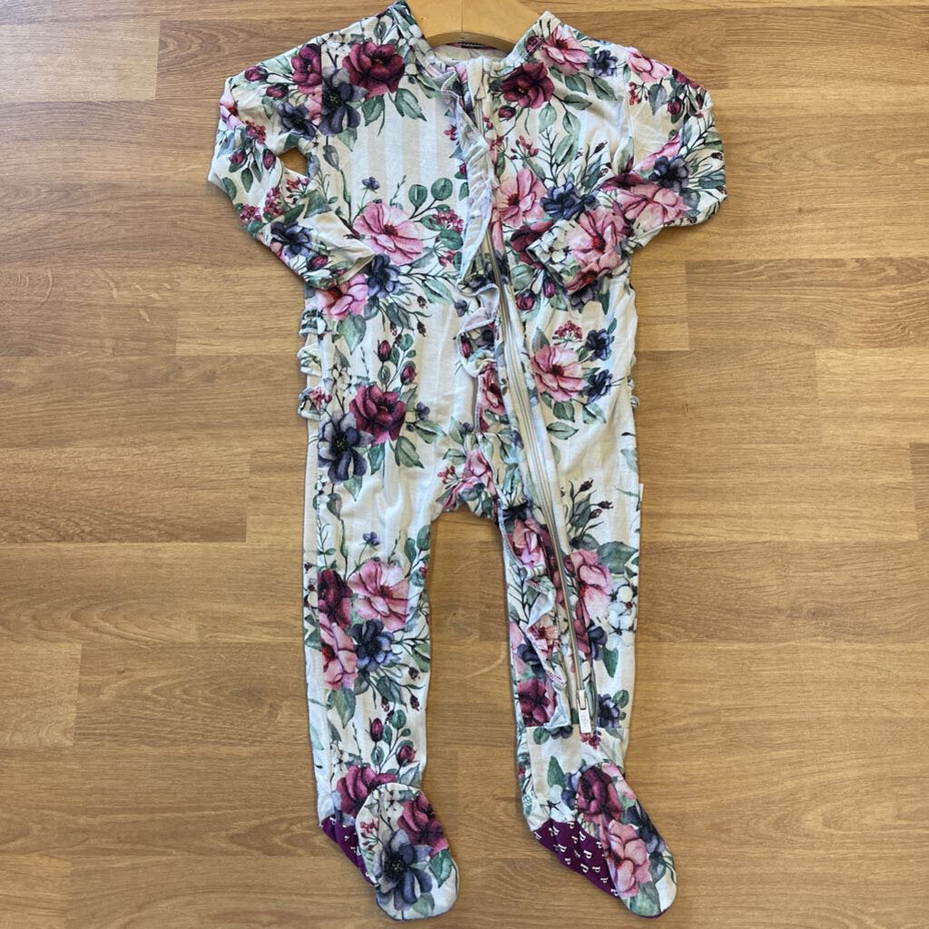 Posh Peanut Bamboo Floral Ruffle Zip Sleeper - 3/6m