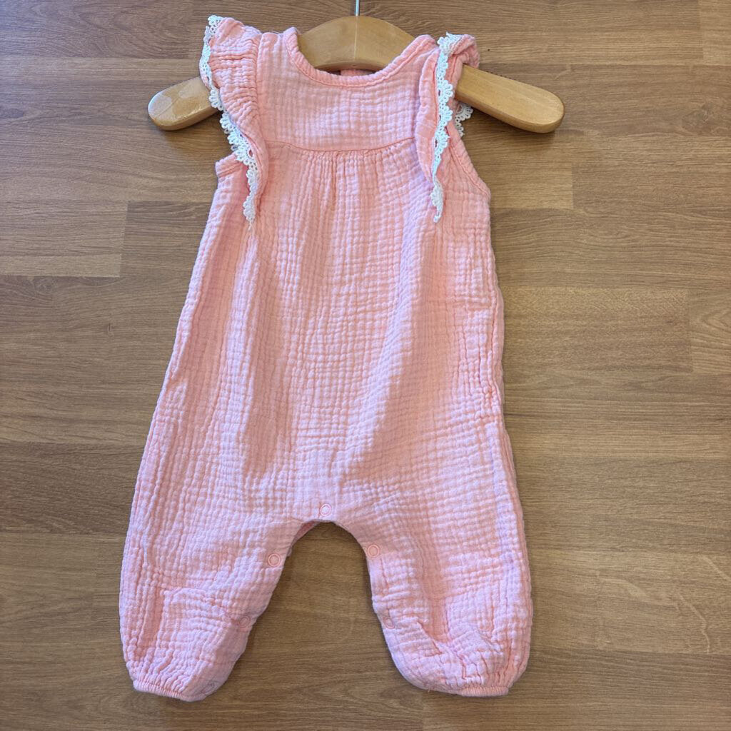 Emily & Oliver Linen SS Ruffle Romper - 0/3m